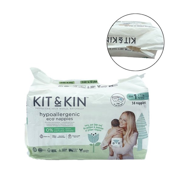 Kit and Kin, Pieluszki Jednorazowe 1 Mini (2-5kg), Ship/Owl, 38 szt., ROZDARTE OPAKOWANIE