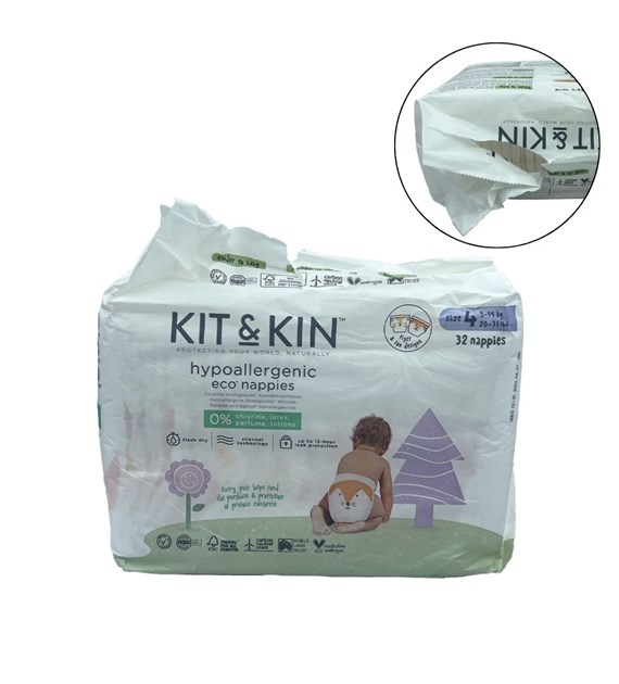 Kit and Kin, Pieluszki Jednorazowe 4 Maxi Plus (9-14kg), Fox/Tiger, 32 szt.., ROZDARTE OPAKOWANIE