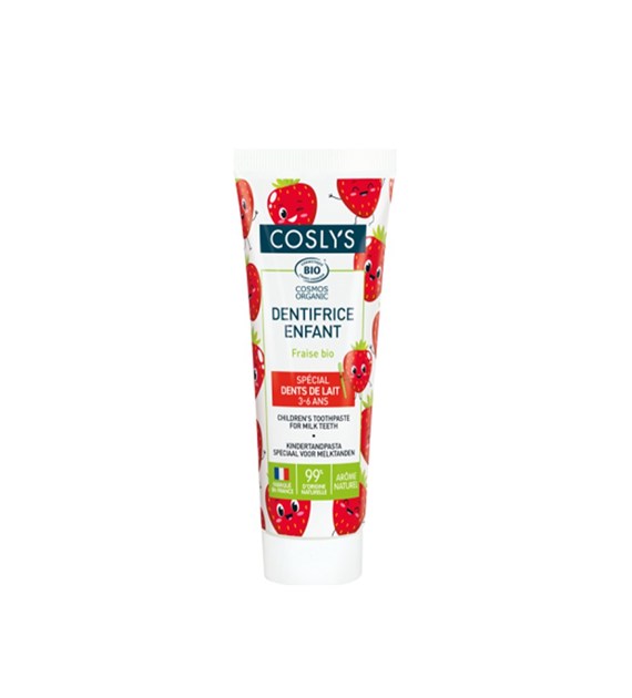 Coslys, Pasta do zębów dla dzieci, bez fluoru, Truskawkowa, 50 ml