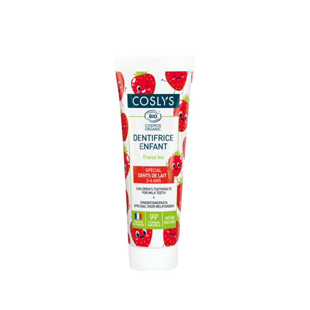 Coslys, Pasta do zębów dla dzieci, bez fluoru, Truskawkowa, 50 ml