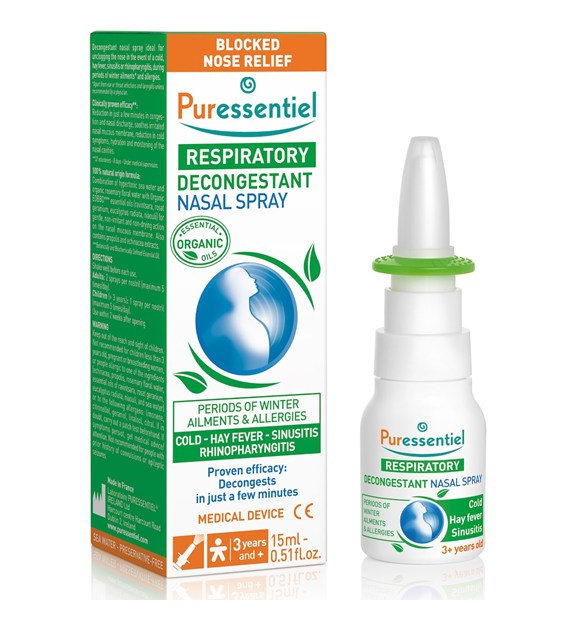 Puressentiel, Oddychanie, Spray do nosa udrażniający górne drogi oddechowe, 15 ml
