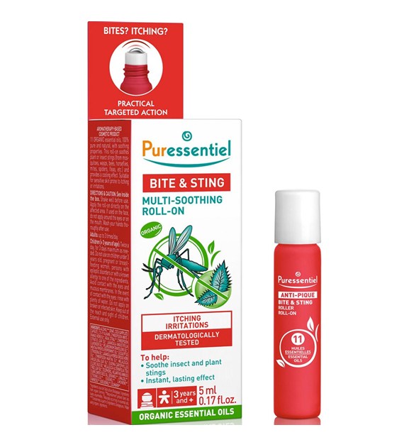 Puressentiel, Bite&Sting, Naturalny łagodzący roll-on po ukąszeniach i użądleniach z 11 olejkami eterycznymi, 5 ml