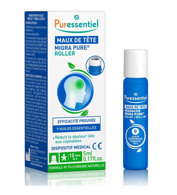 Puressentiel, Migra Pure, Roll-on na ból głowy z 9 olejkami eterycznymi, 5 ml