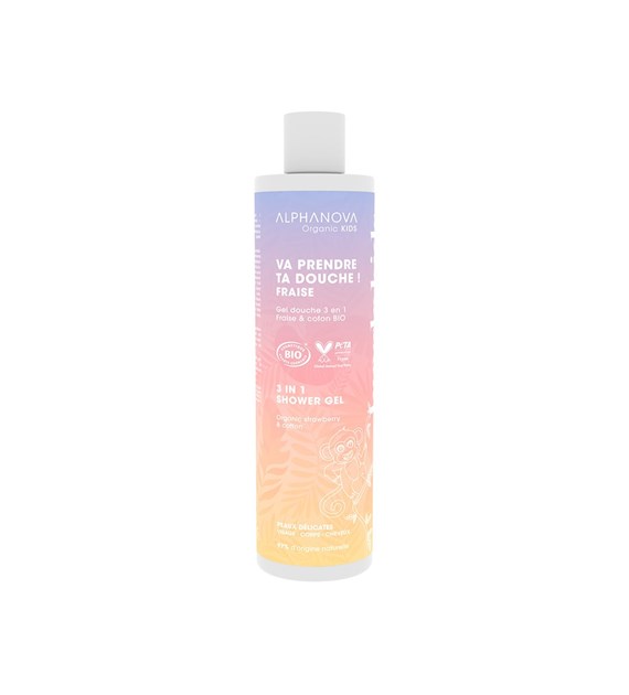Alphanova Kids Bio, Żel 3 w 1 do ciała i włosów, Truskawka, 250 ml