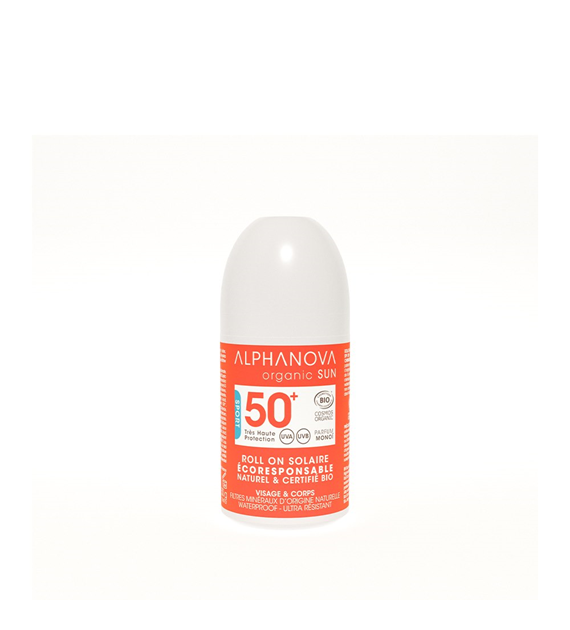 Alphanova Organic Sun, ROLL ON, Mineralny krem przeciwsłoneczny w kulce z filtrem SPF50+, EXTREME SPORT, 50 g