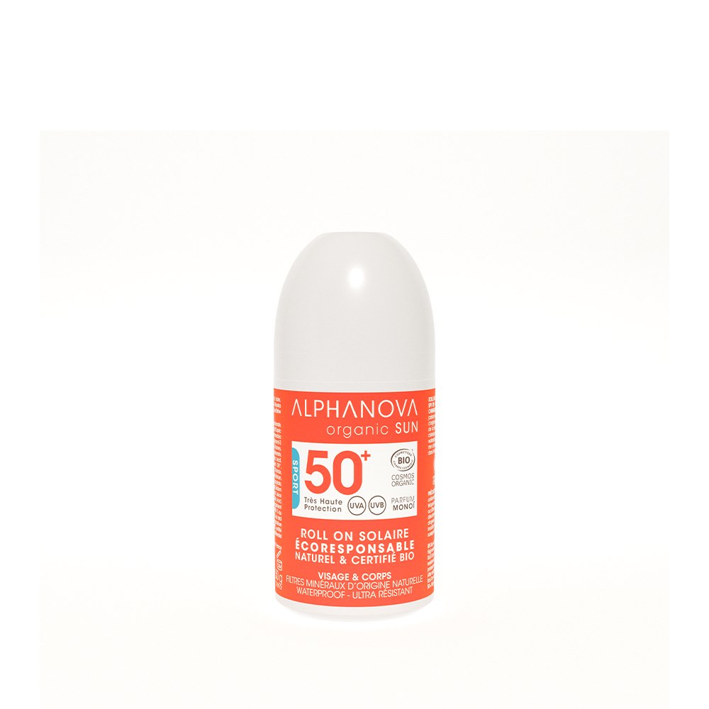 Alphanova Organic Sun, ROLL ON, Mineralny krem przeciwsłoneczny w kulce z filtrem SPF50+, EXTREME SPORT, 50 g