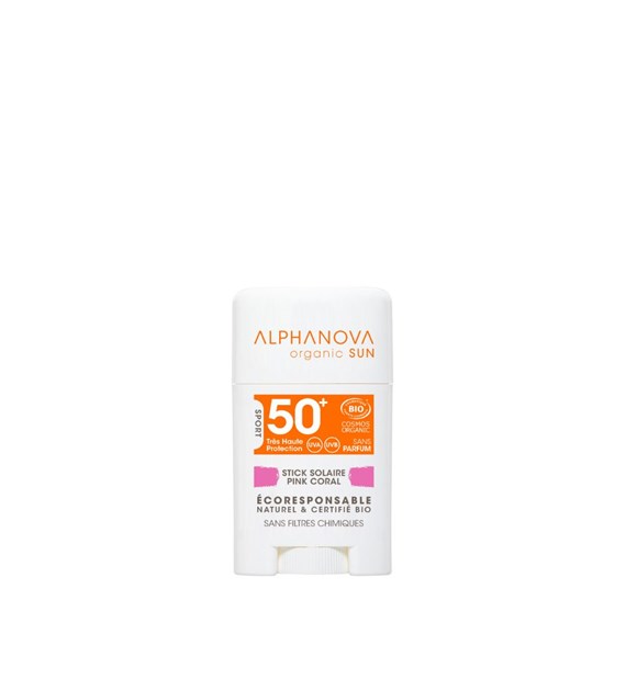 Alphanova Sun Bio, Krem z filtrem w sztyfcie, SPF50+, Pink Coral, 12 g