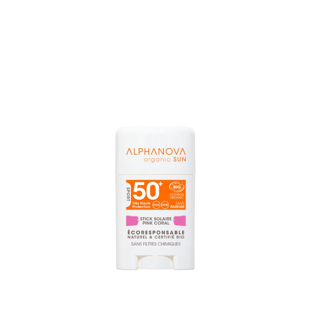 Alphanova Sun Bio, Krem z filtrem w sztyfcie, SPF50+, Pink Coral, 12 g