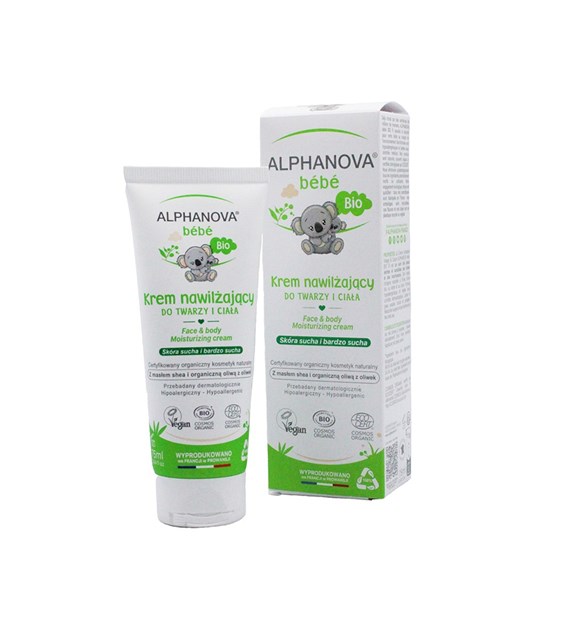 Alphanova Bebe Bio, Nawilżający krem do twarzy i ciała na bazie oliwy, do skóry suchej i atopowej, 75 ml