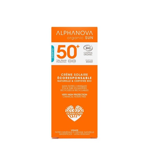 Alphanova Sun Bio, Krem Przeciwsłoneczny, filtr SPF50+, 50 g