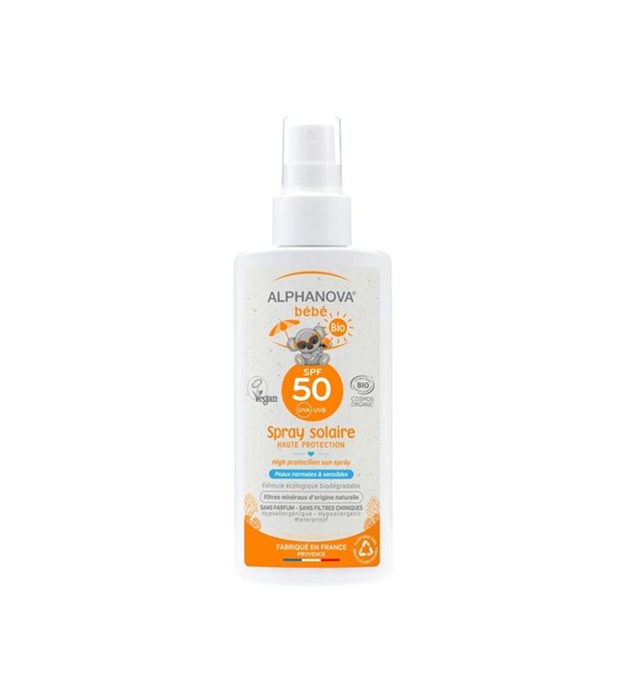 Alphanova Sun Bio, Bebe Przeciwsłoneczny Spray o wysokim filtrze SPF 50 SUN, 125ml