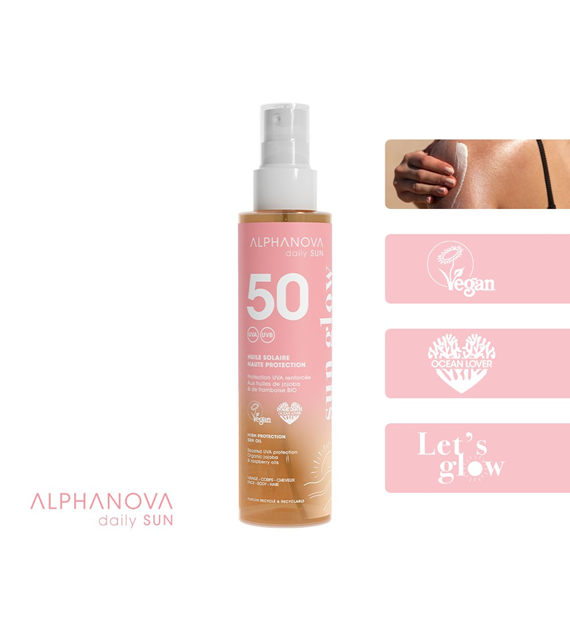 Alphanova Daily Sun, Glow, olejek do opalania SPF50, 125 ml