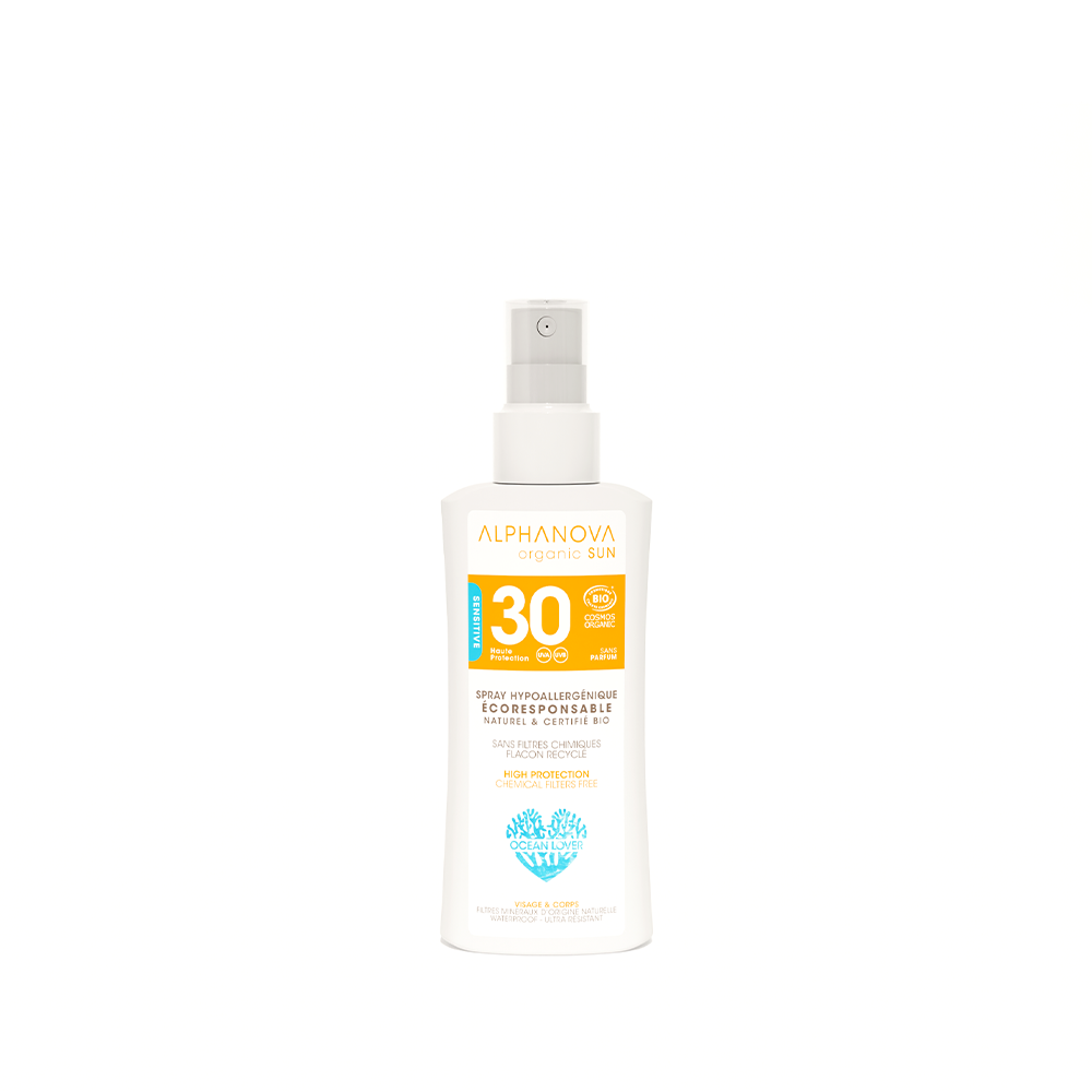 Alphanova Sun Bio, Spray z filtrem SPF30, wersja podróżna, 90g