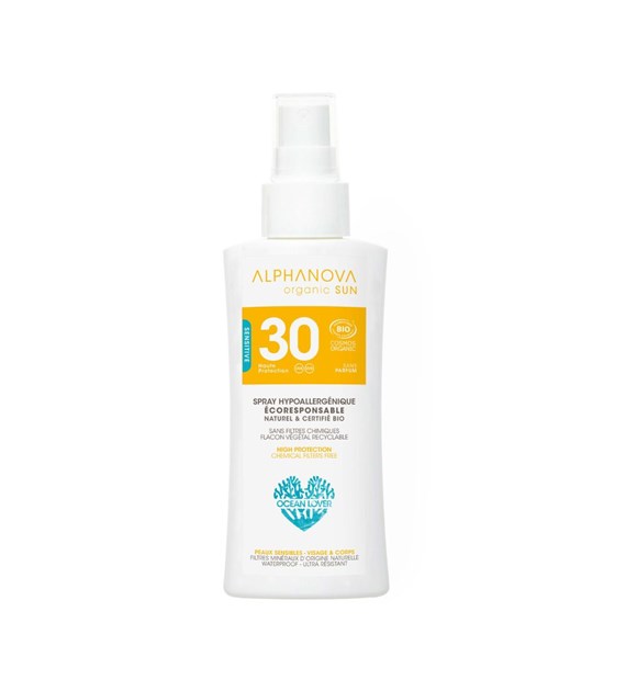 Alphanova Sun Bio, Spray z filtrem SPF30, wersja podróżna, 90g