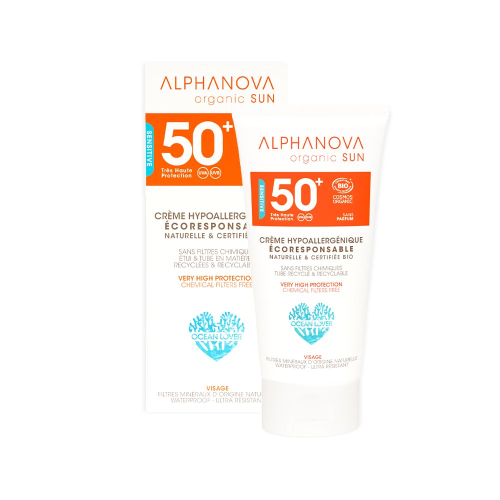 Alphanova Sun Bio, Krem przeciwsłoneczny, hipoalergiczny, wodoodporny, filtr SPF50, 50g