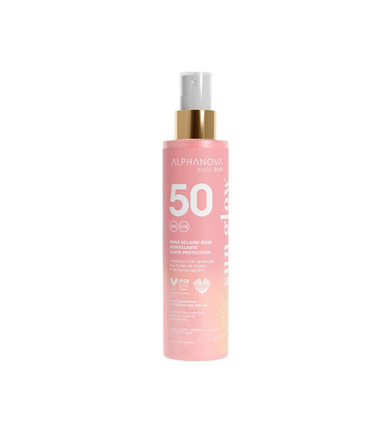 Alphanova Daily Sun, Rozświetlający Olejek Przeciwsłoneczny z perłowymi drobinkami SPF50, 125 ml