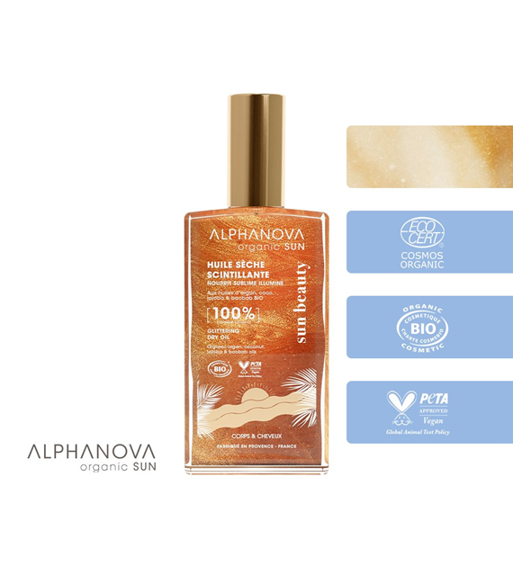 Alphanova Sun Beauty, Bio Suchy Olejek z Efektem Glow, Utrwalający Opaleniznę, 100 ml