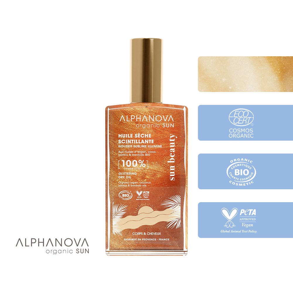 Alphanova Sun Beauty, Bio Suchy Olejek z Efektem Glow, Utrwalający Opaleniznę, 100 ml