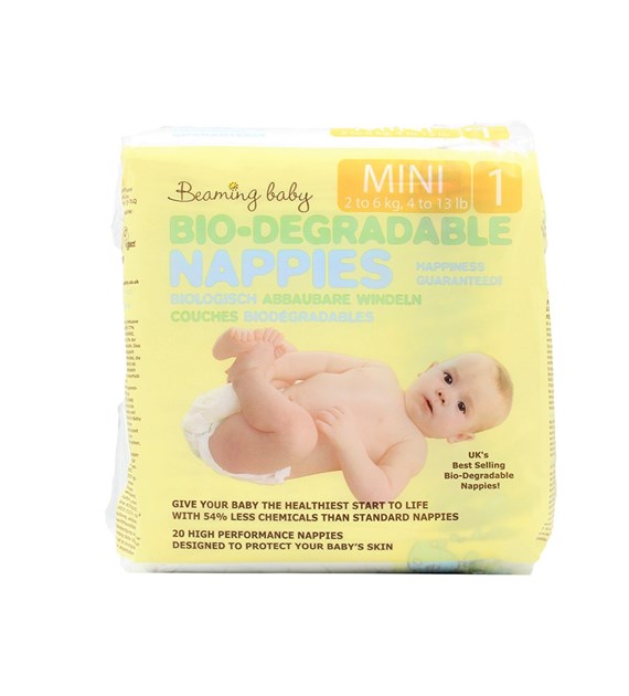 Beaming Baby, Biodegradowalne pieluszki dla dzieci, rozmiar 1 (Mini 2-5 kg), 20 szt.