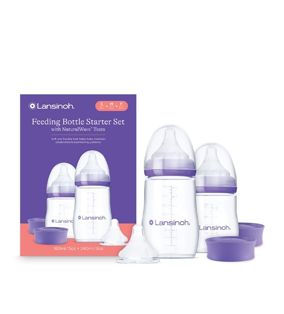 Lansinoh, Zestaw startowy - Butelki do karmienia ze smoczkami NaturalWave, 160 ml + 240 ml