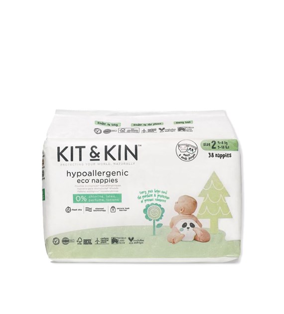 Kit & Kin, Pieluszki Jednorazowe 2 Midi (4-8 kg), Myszka/Panda, 38 szt.