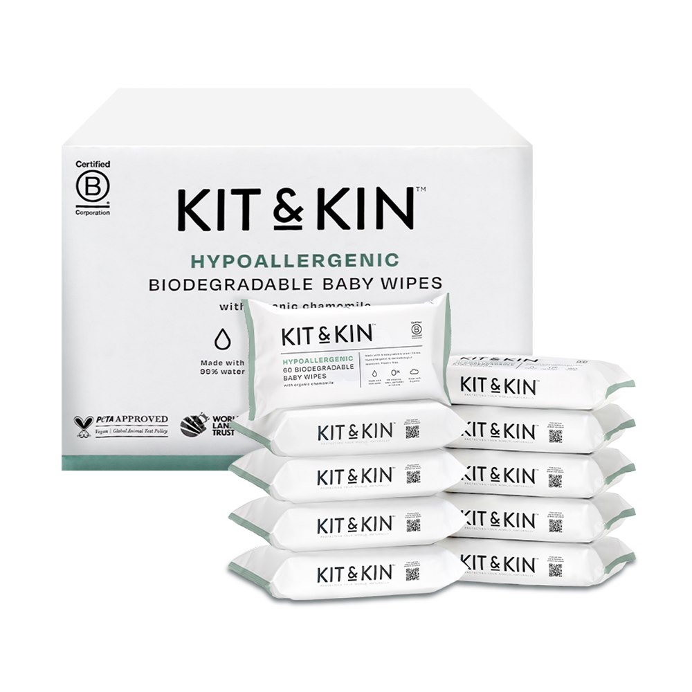 Kit and Kin, Chusteczki nawilżane dla dzieci, KARTON 600 szt. (10 op. po 60 szt.)