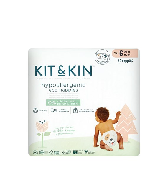 Kit & Kin, Pieluszki Jednorazowe 6 Junior (15 kg+), Piesek/Pingwinek, 24 szt.