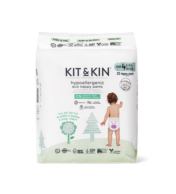 Kit & Kin, Pieluchomajtki Nappy Pants 4 (9-15 kg), Hipcio/Lampart, 22 szt.