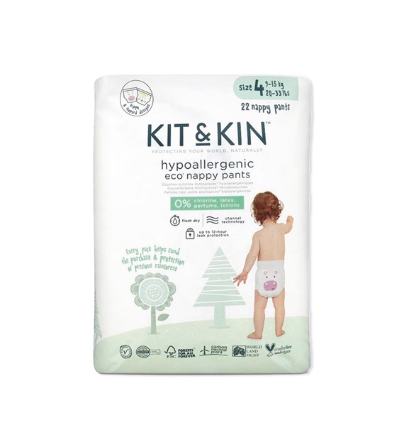 Kit and Kin, Pieluchomajtki Nappy Pants 4 (9-15kg), Hippo/Leopard, 22 szt.