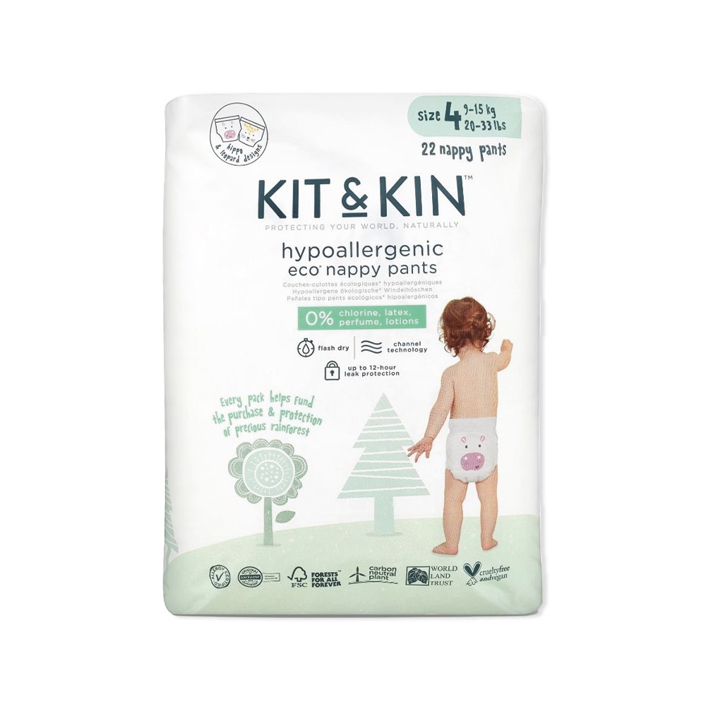 Kit and Kin, Pieluchomajtki Nappy Pants 4 (9-15kg), Hippo/Leopard, 22 szt.