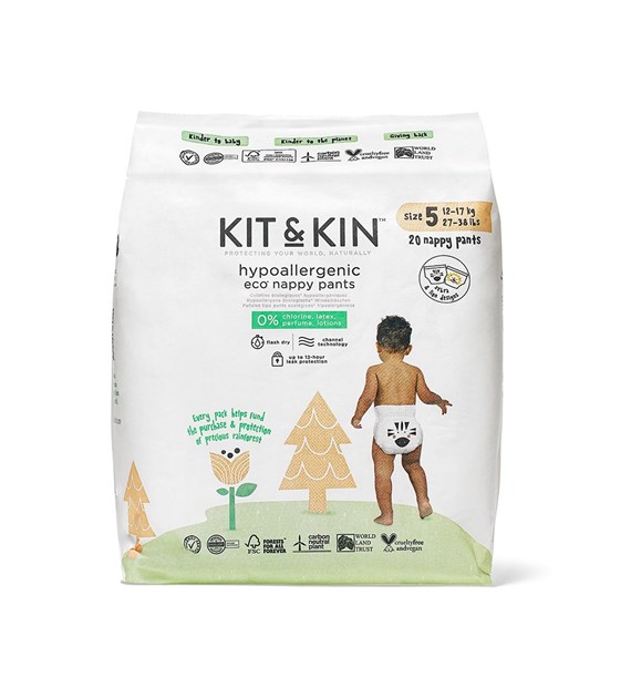 Kit & Kin, Pieluchomajtki Nappy Pants 5 (12-17 kg), Zebra/Lew, 20 szt.