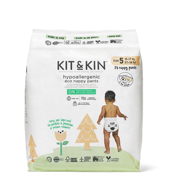 Kit and Kin, Pieluchomajtki Nappy Pants 5 (12-17kg), Zebra/Lion, 20 szt.