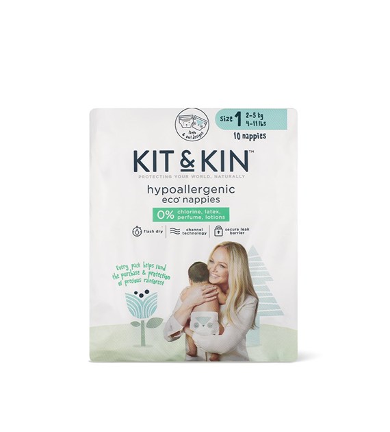 Kit & Kin, Pieluszki jednorazowe 1 Mini (2-5 kg), Owieczka/Sówka, ZESTAW TESTOWY, 10 szt.