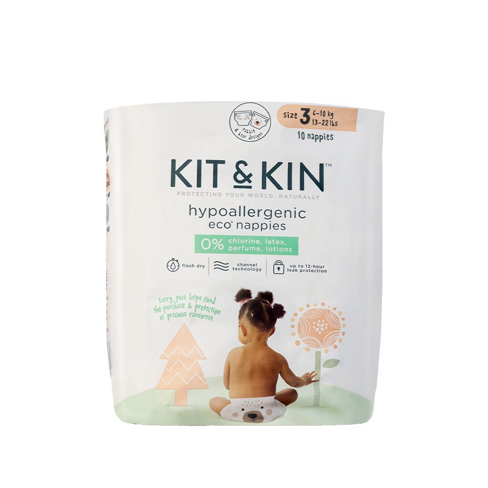 Kit & Kin, Pieluszki jednorazowe 3 Maxi (6-10 kg), Miś/Króliczek, ZESTAW TESTOWY, 10 szt.