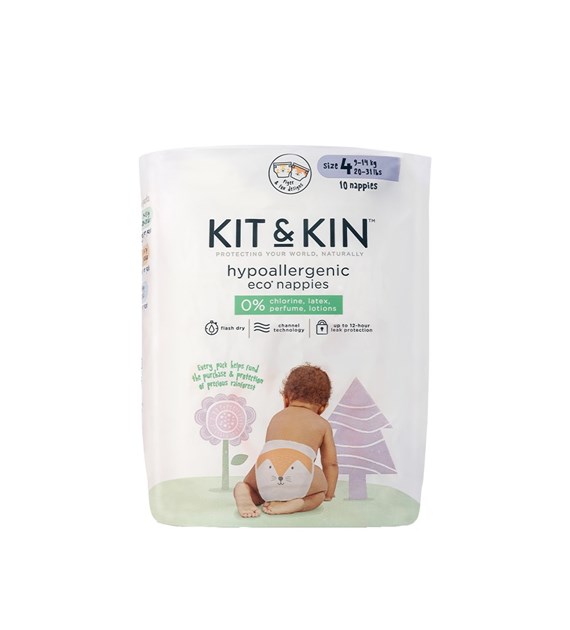 Kit & Kin, Pieluszki jednorazowe 4 Maxi Plus (9-14 kg), Lisek/Tygrysek, ZESTAW TESTOWY, 10 szt.