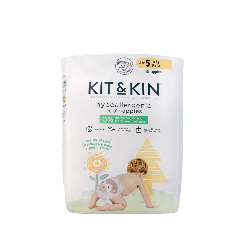 Kit & Kin, Pieluszki jednorazowe 5 Junior (11 kg+), Koala/Małpka, ZESTAW TESTOWY, 10 szt.