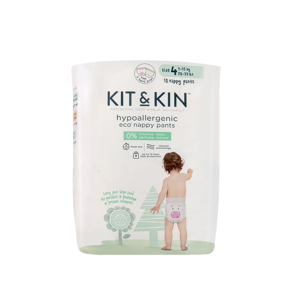 Kit & Kin, Pieluchomajtki Nappy Pants 4 (9-15 kg), Hipcio/Lampart, ZESTAW TESTOWY, 10 szt.