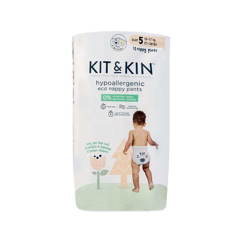 Kit & Kin, Pieluchomajtki Nappy Pants 5 (12-17 kg), Zebra/Lew, ZESTAW TESTOWY, 10 szt.