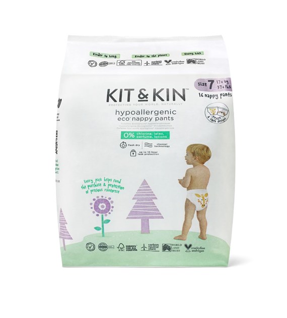 Kit and Kin, Pieluchomajtki Nappy Pants 7 XXL (17kg+), Giraffe/Sloth, 16 szt.