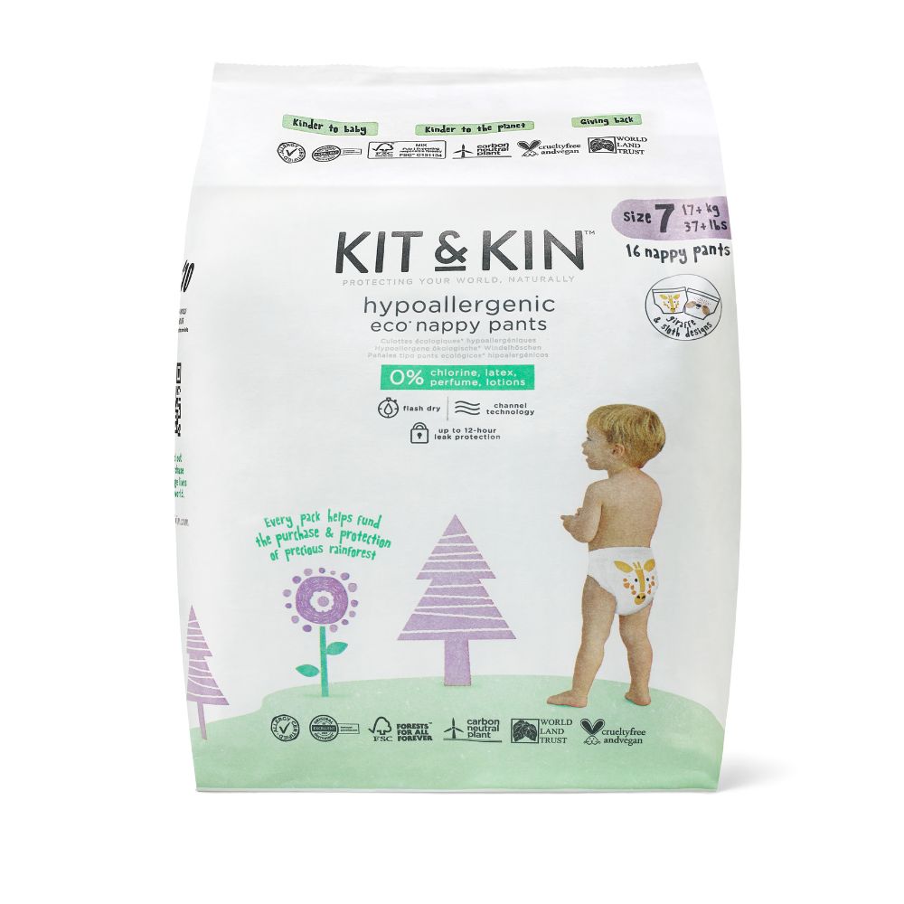 Kit and Kin, Pieluchomajtki Nappy Pants 7 XXL (17kg+), Giraffe/Sloth, 16 szt.