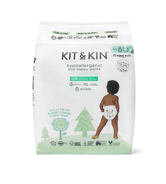 Kit and Kin, Pieluchomajtki Nappy Pants 8 YP2 (19kg+), Frog/Llama, 14 szt.