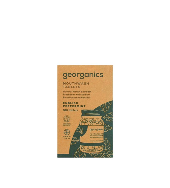 Georganics, Naturalne tabletki do płukania jamy ustnej, English Peppermint, 180 tabletek