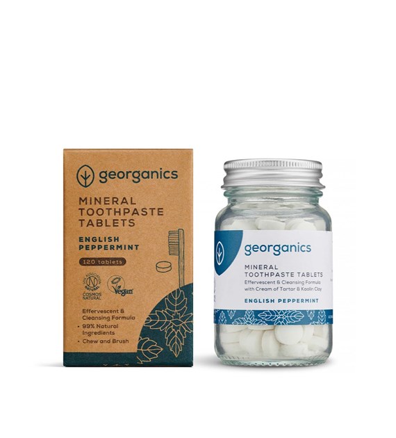 Georganics, Naturalne tabletki do mycia zębów, English Peppermint, 120 tabletek