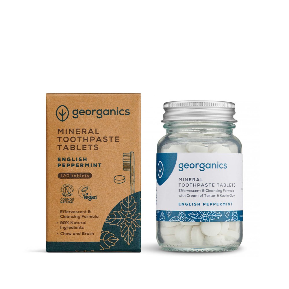 Georganics, Naturalne tabletki do mycia zębów, English Peppermint, 120 tabletek