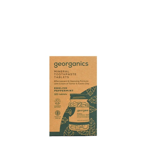 Georganics, Naturalne tabletki do mycia zębów, English Peppermint, 120 tabletek