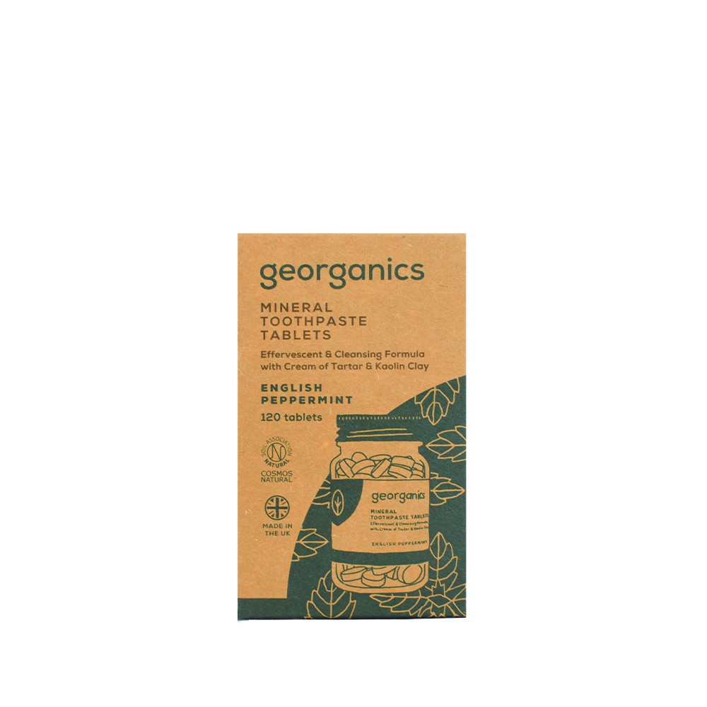 Georganics, Naturalne tabletki do mycia zębów, English Peppermint, 120 tabletek