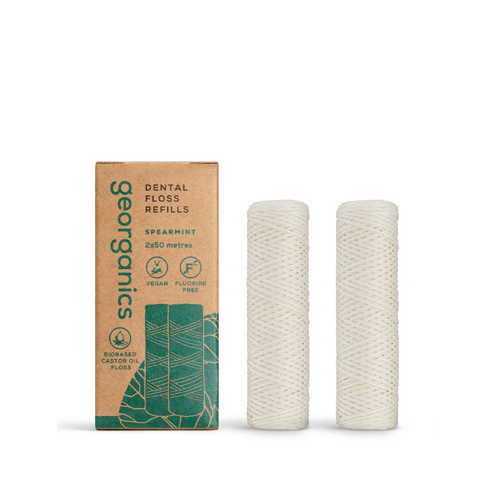 Georganics, REFILL, Naturalna nić dentystyczna, Spearmint, 100 m (2x50 m)