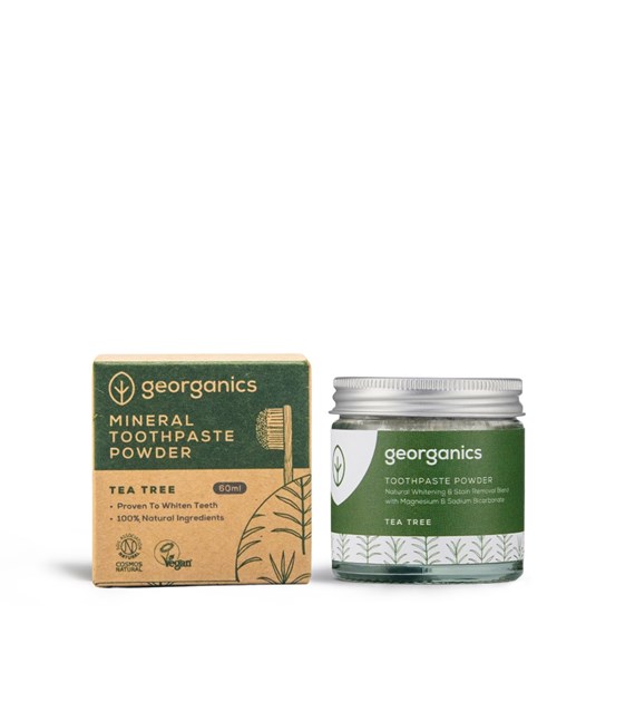 Georganics, Mineralny proszek do mycia zębów, Tea Tree, 60 ml