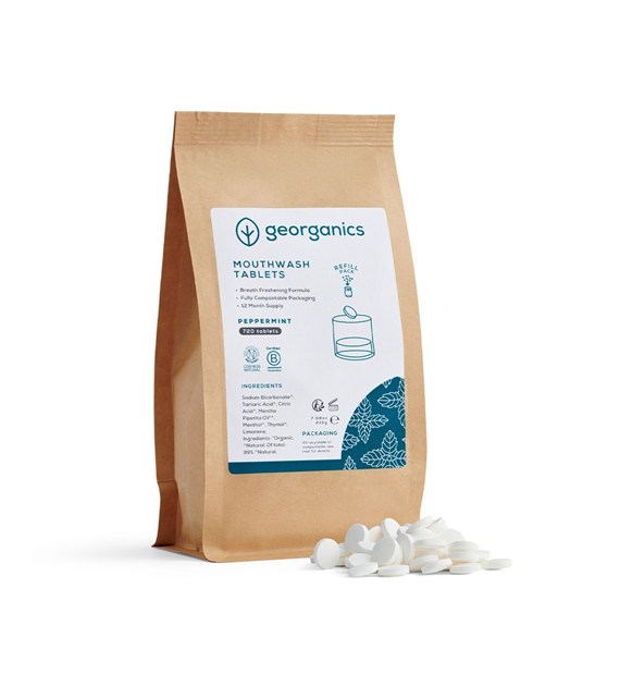 Georganics, Naturalne tabletki do płukania jamy ustnej, do codziennej pielęgnacji, smak mięty pieprzowej, 720 tabletek