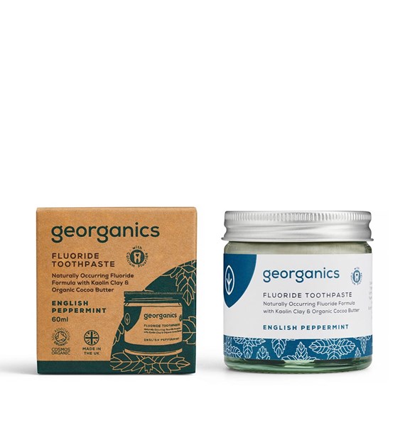 Georganics, Organiczna pasta do zębów z fluorem w słoiku, English Peppermint, 60 ml
